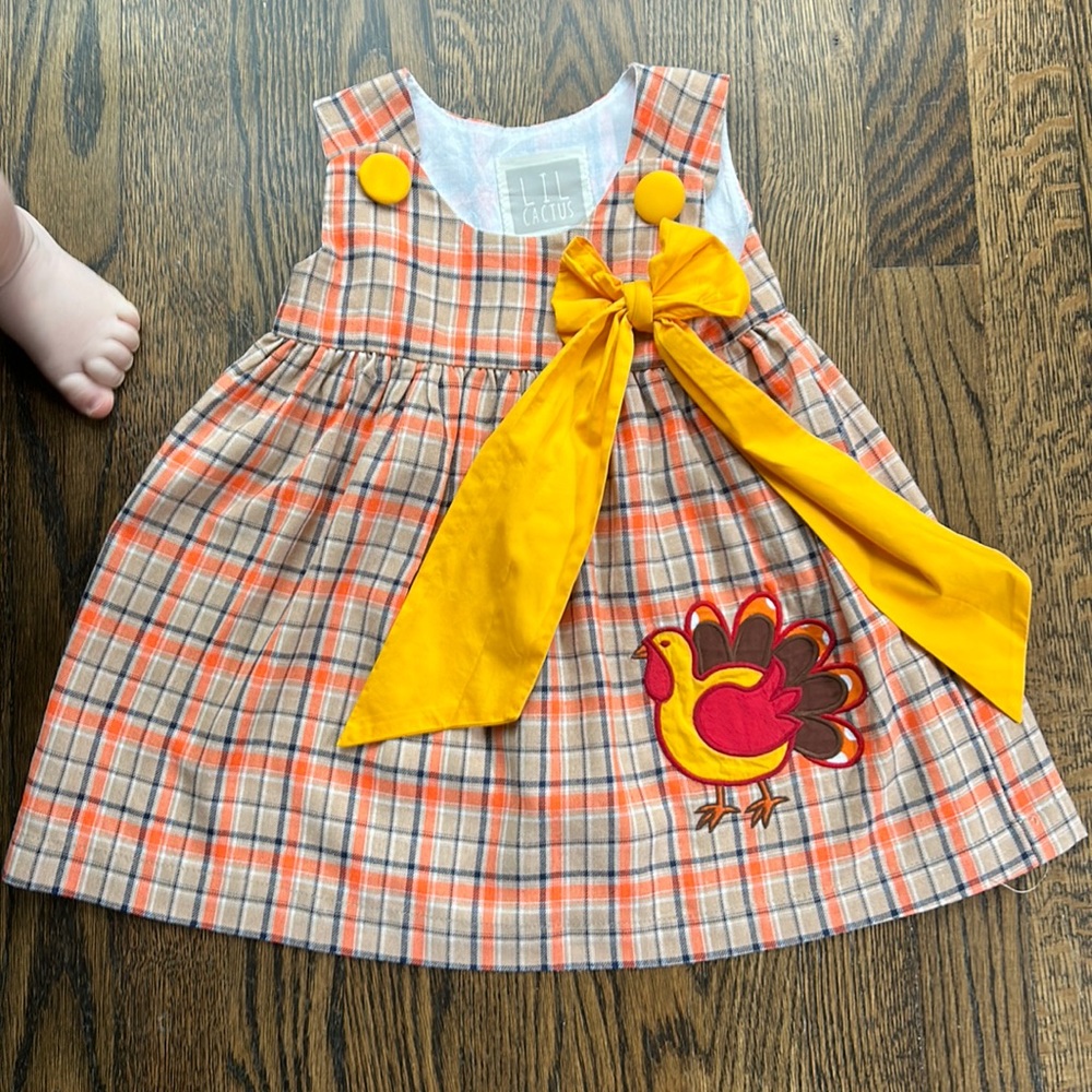 Lil Cactus Thanksgiving turkey dress 12-24mo